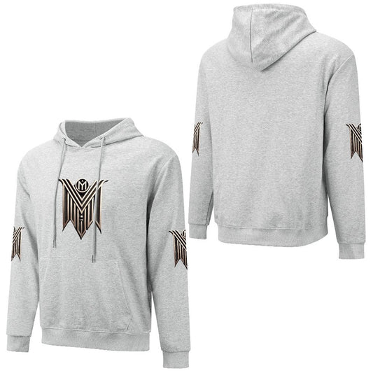 Stylish gray hoodie with unique logo design available in premium streetwear online