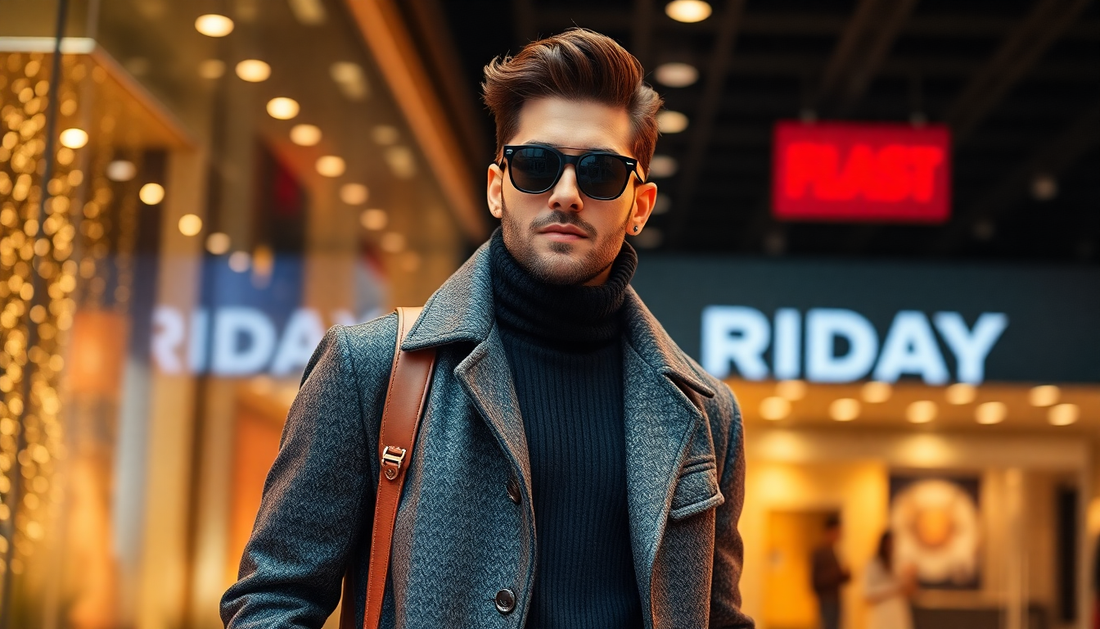 A stylish man shopping luxury streetwear online black Friday