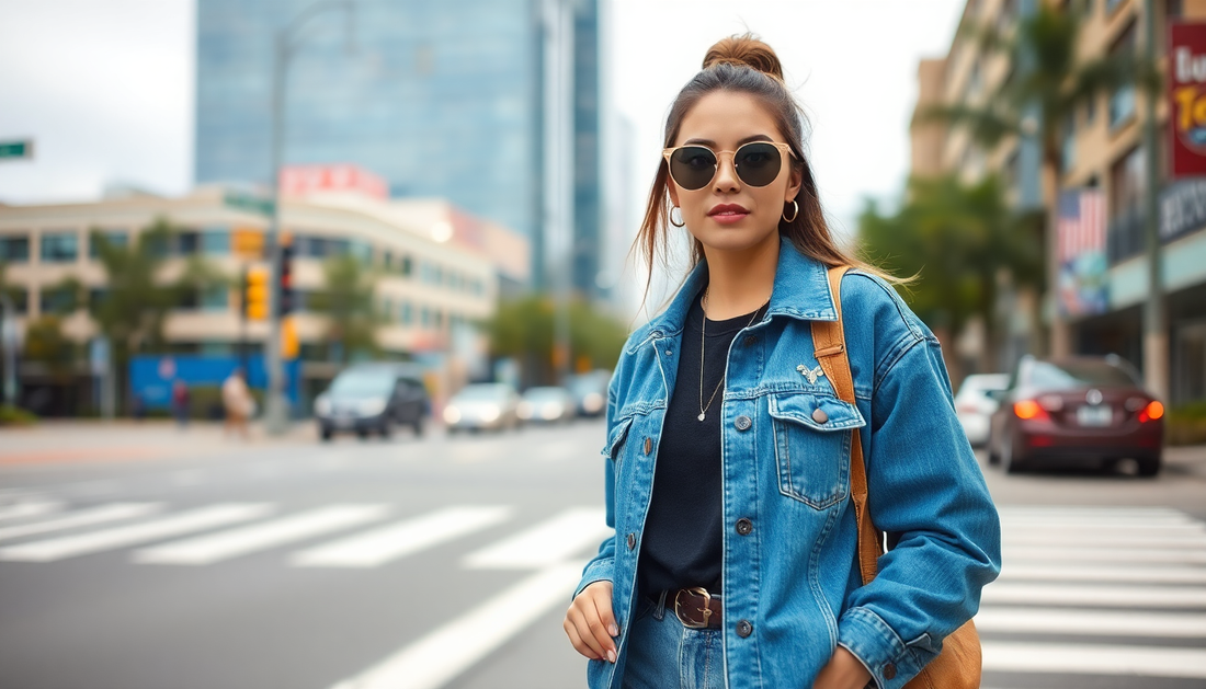 A stylish woman in trendy urban wear on the street