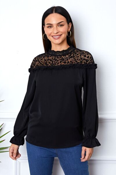 Leopard Frill Flounce Sleeve Blouse - Munsieur