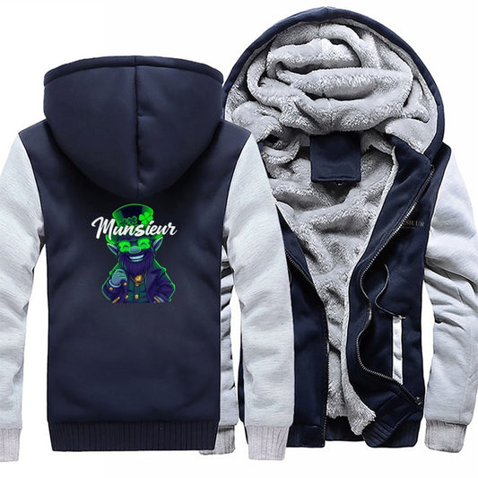 Munsieur St. Patrick's Day Collection Leprechaun Mafia Men’s Plush Full Zip Coat