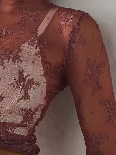 Lace Mock Neck Long Sleeve Blouse - Munsieur