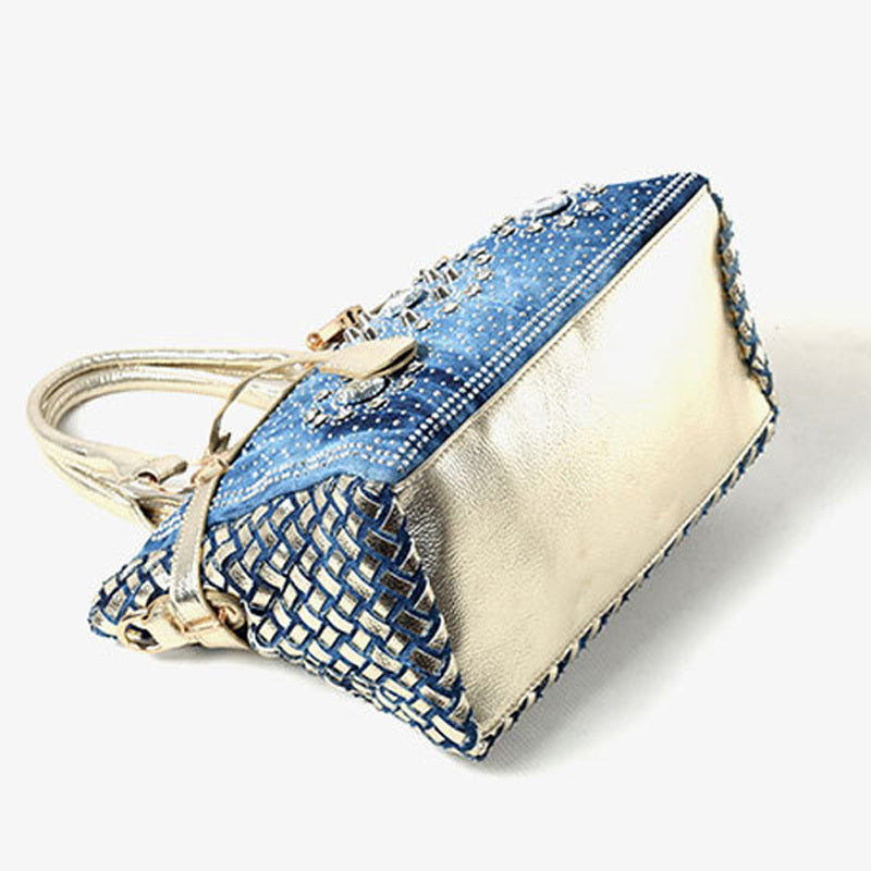 Inlaid Glass Rhinestone Small Buckle Lock Denim Single Shoulder Messenger Handbag