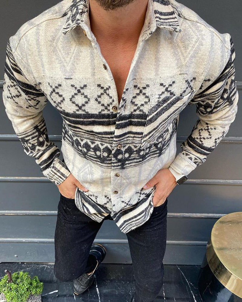 Men's Color Matching 3D Digital Printed Coat