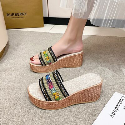 Contrast Cloth Wedge Sandals - Munsieur