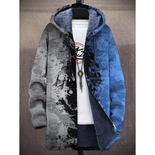 Men's Coat Winter Print Plush Lining Thick Windbreaker Long Sleeve Zipper - Munsieur