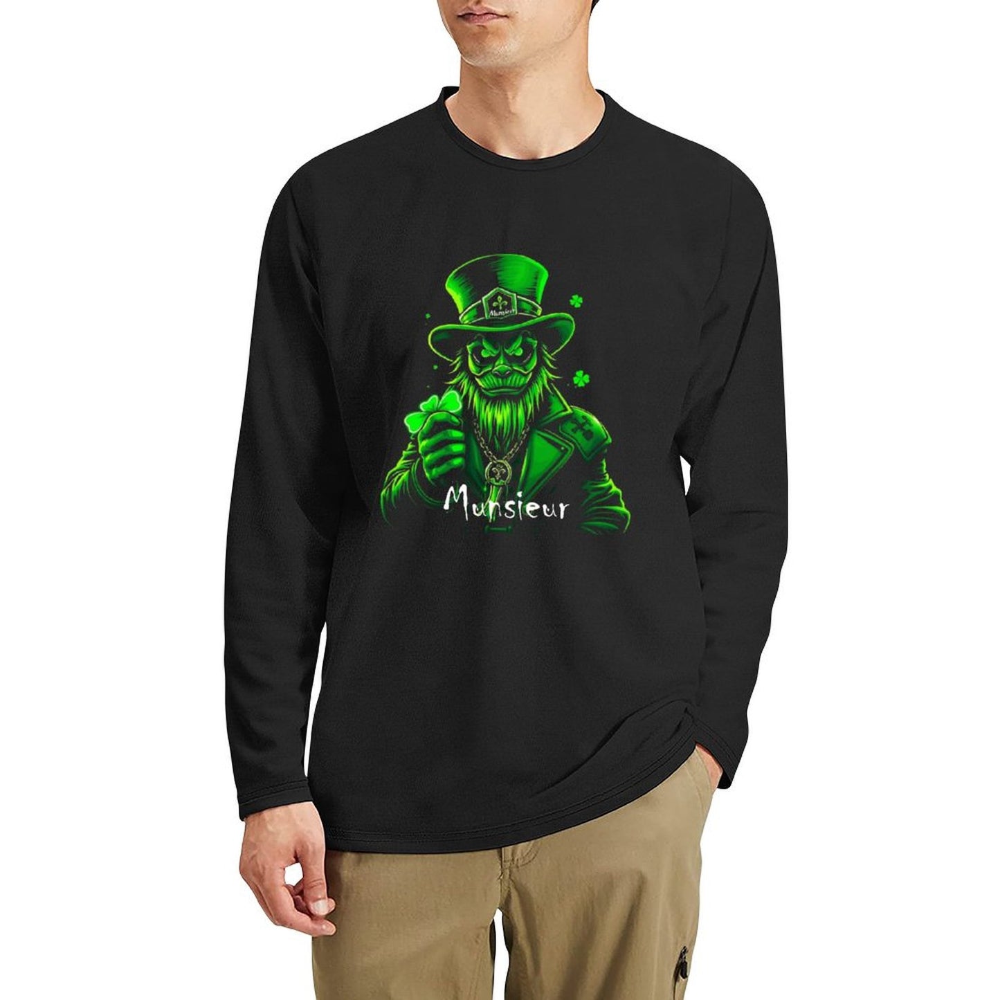 St. Patrick's Day Leprechaun Mafia Men's Crewneck Long Sleeve Tee