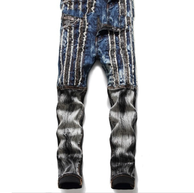 Embroidered Patched Hole Slim Stretch Men's Pants Designer Street Casual
