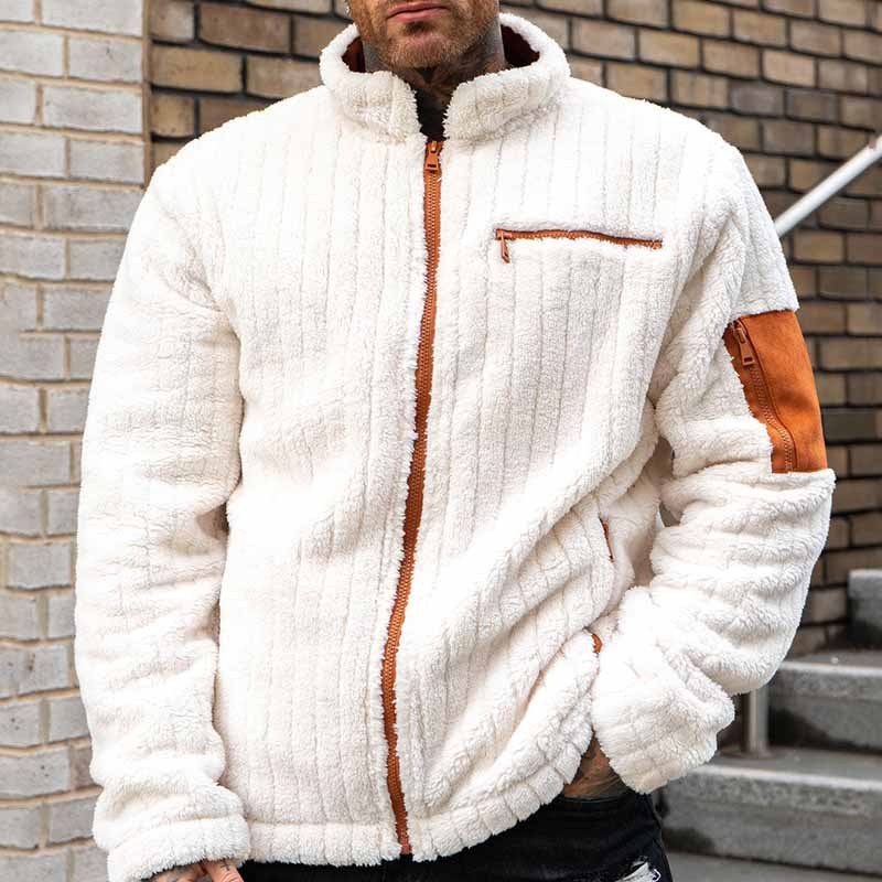 Color Collision Design Plush Coat For Men