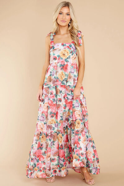 Floral Square Neck Wide Strap Maxi Dress - Munsieur