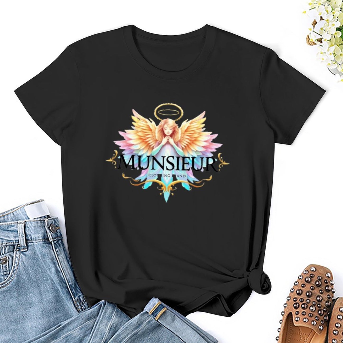 Munsieur Designer T-shirt for Women "Angel" Drip With Confidence Streetwear for Her