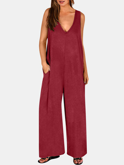 Full Size V-Neck Wide Strap Jumpsuit - Munsieur