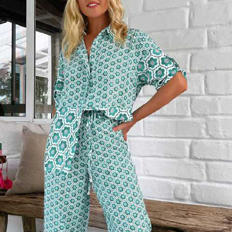Women's Printed Pajama Set Lingerie Sleepwear Casual Fashion