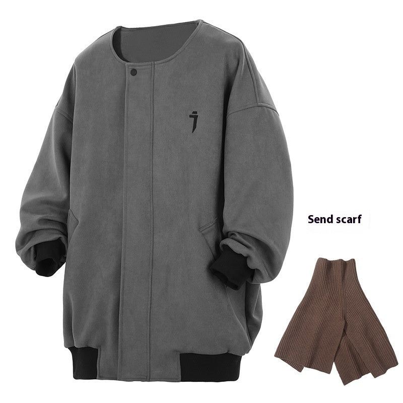 Suede Round Cardigan Coat Men's Casual