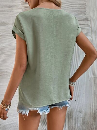 Cutout Round Neck Short Sleeve Top - Munsieur