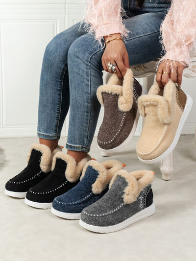 Furry Suede Round Toe Flat Sneakers - Munsieur
