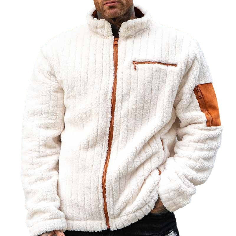 Color Collision Design Plush Coat For Men