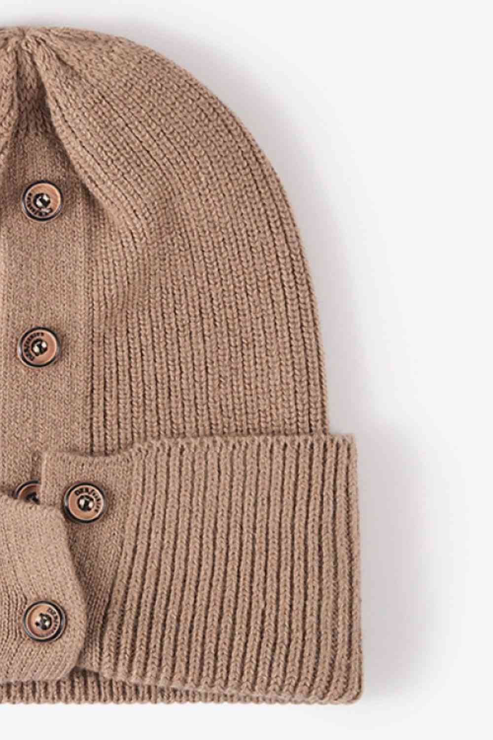 Button Detail Rib-Knit Cuff Beanie - Munsieur