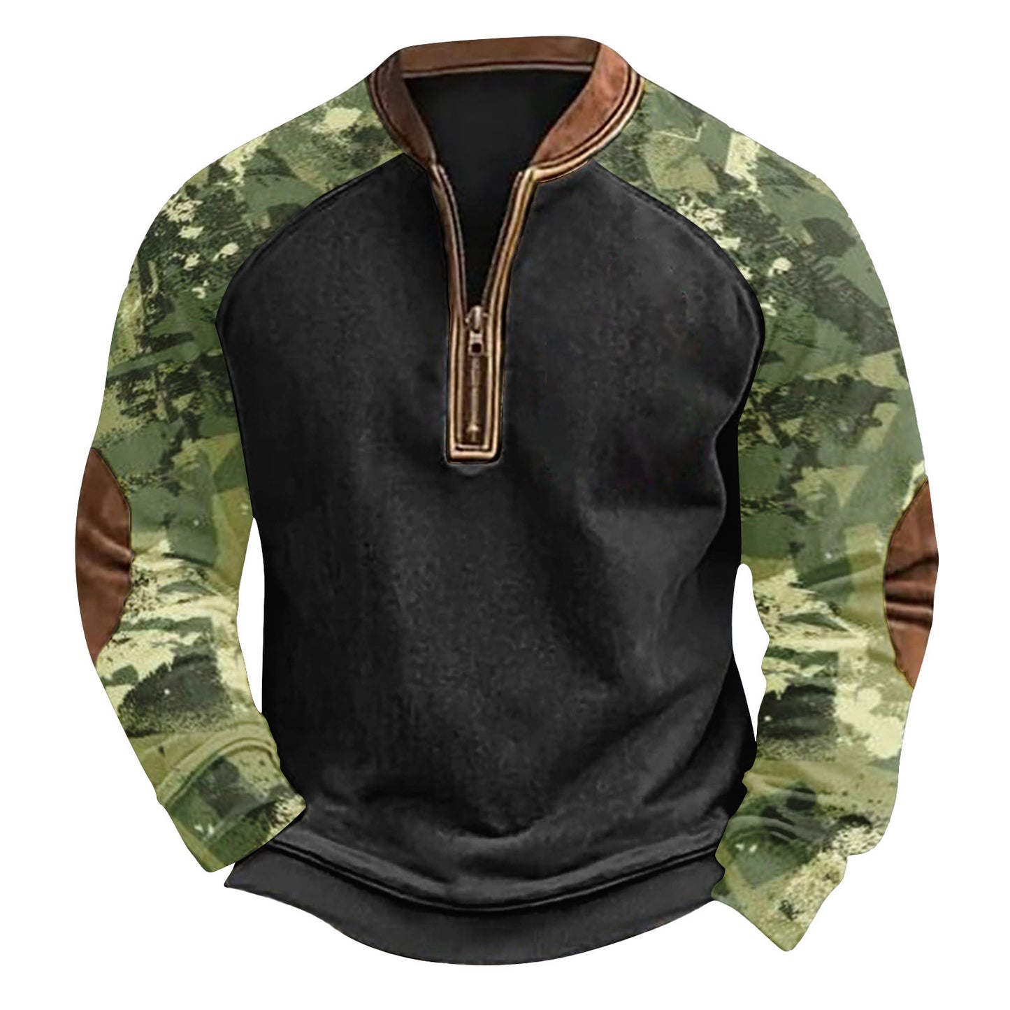 Printed Half Zipper Camouflage Men's Hoodie