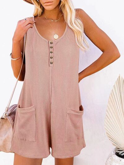 Full Size Pocketed Scoop Neck Sleeveless Romper - Munsieur