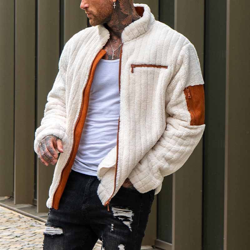 Color Collision Design Plush Coat For Men