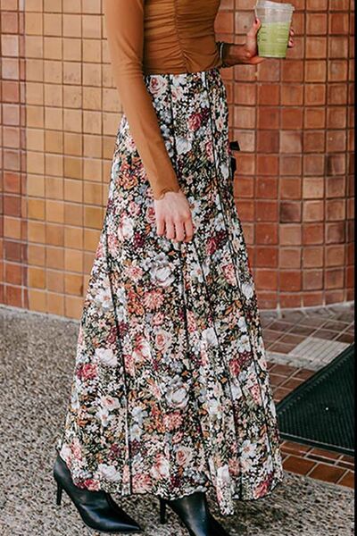 Floral Elastic Waist Maxi Skirt - Munsieur