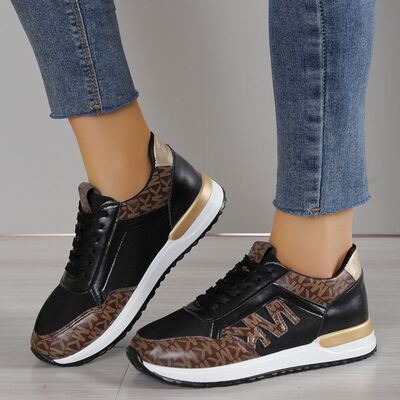 Contrast Lace Up Round Toe Sneakers - Munsieur
