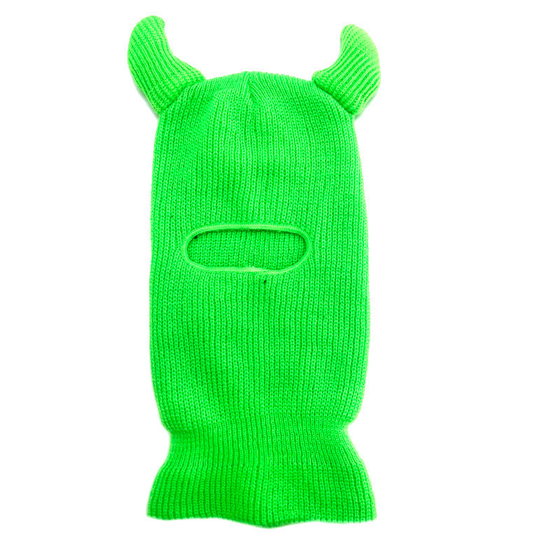 Halloween Wool Hat Mask Horn Single Hole