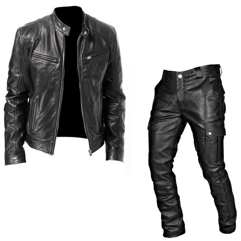 Men's Leather Coat Set Two-piece PU Casual
