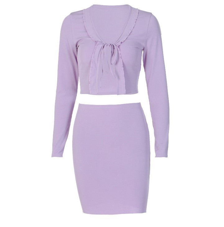 Women's Lace-up Blouse + Hip-Skirt Combo