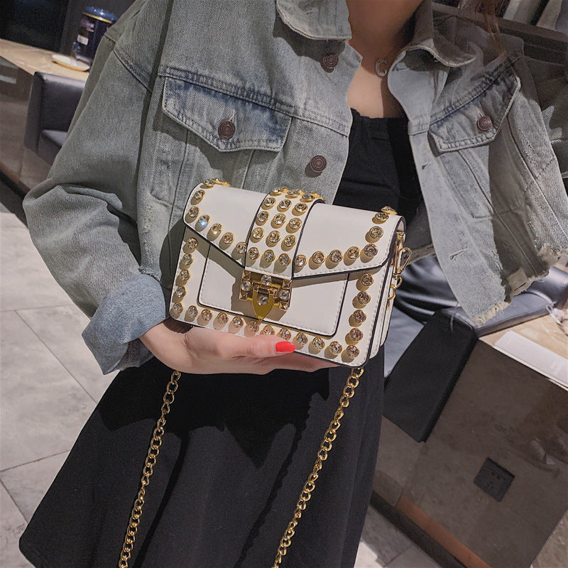 Rhinestone Rivet Chain Bag Shoulder Handbag