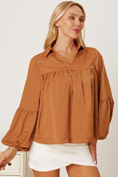 Balloon Sleeve Collared Neck Blouse - Munsieur