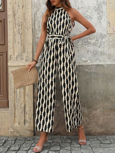 Tied Printed Grecian Neck Jumpsuit - Munsieur