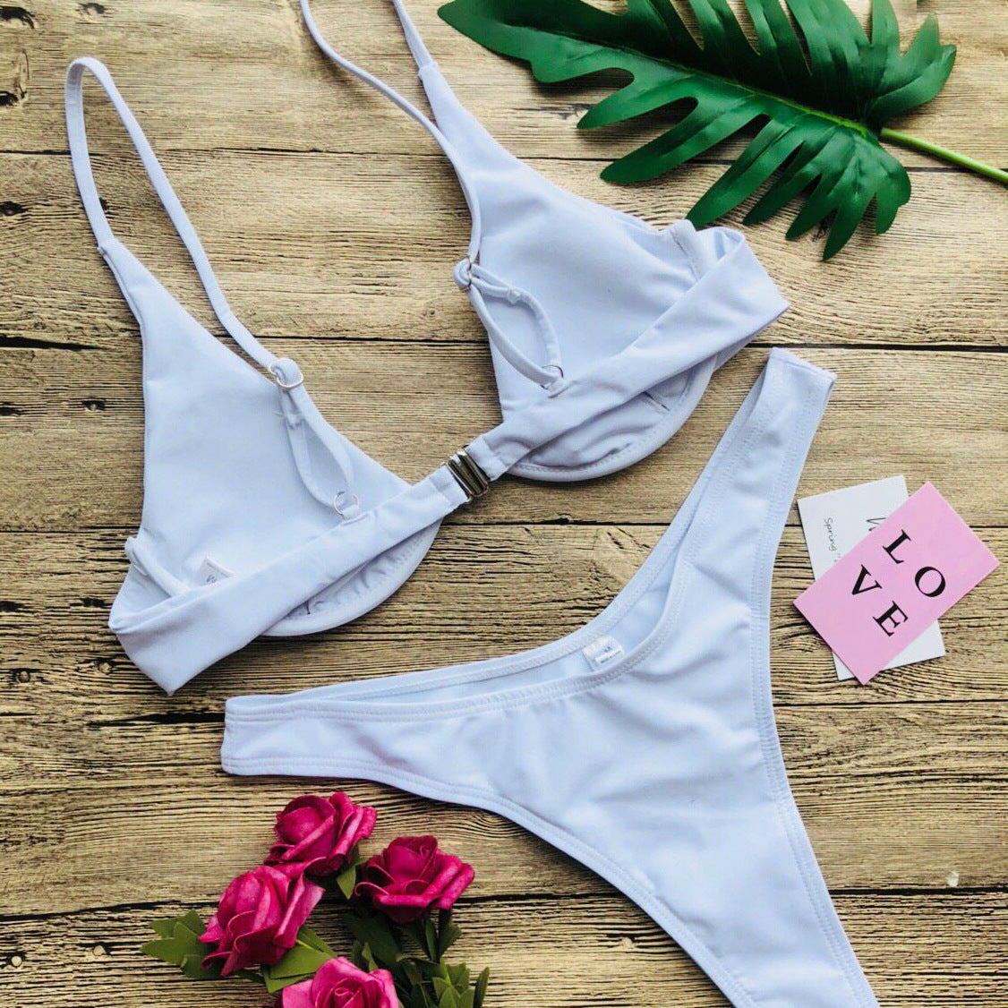 Swimwear Summer Bikini Women Swimsuit Bra and Panties Set Solid Color