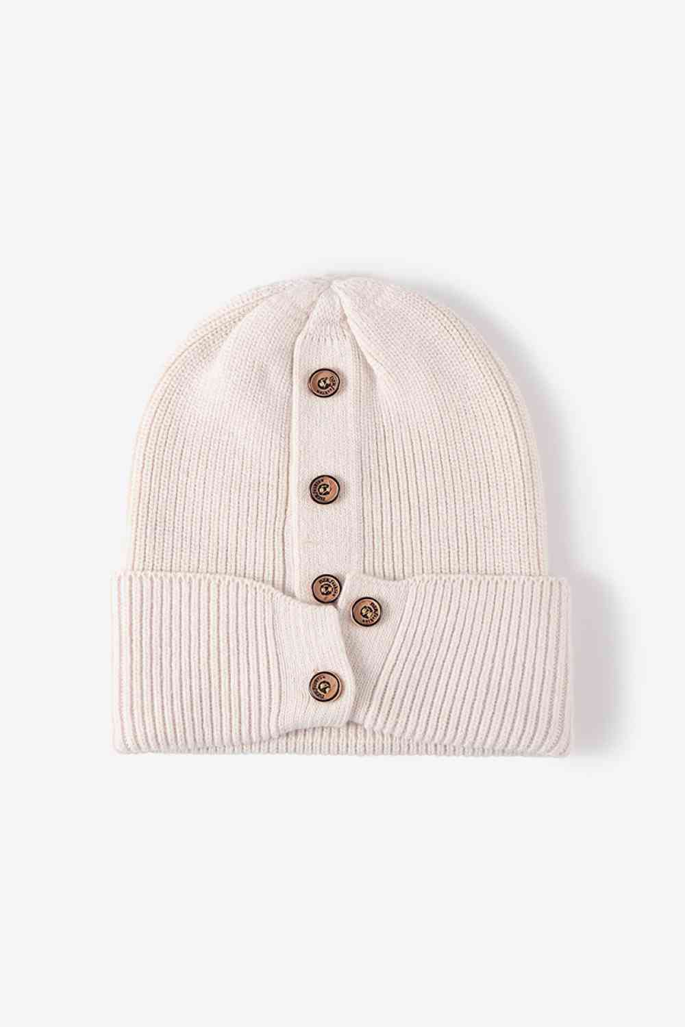 Button Detail Rib-Knit Cuff Beanie - Munsieur