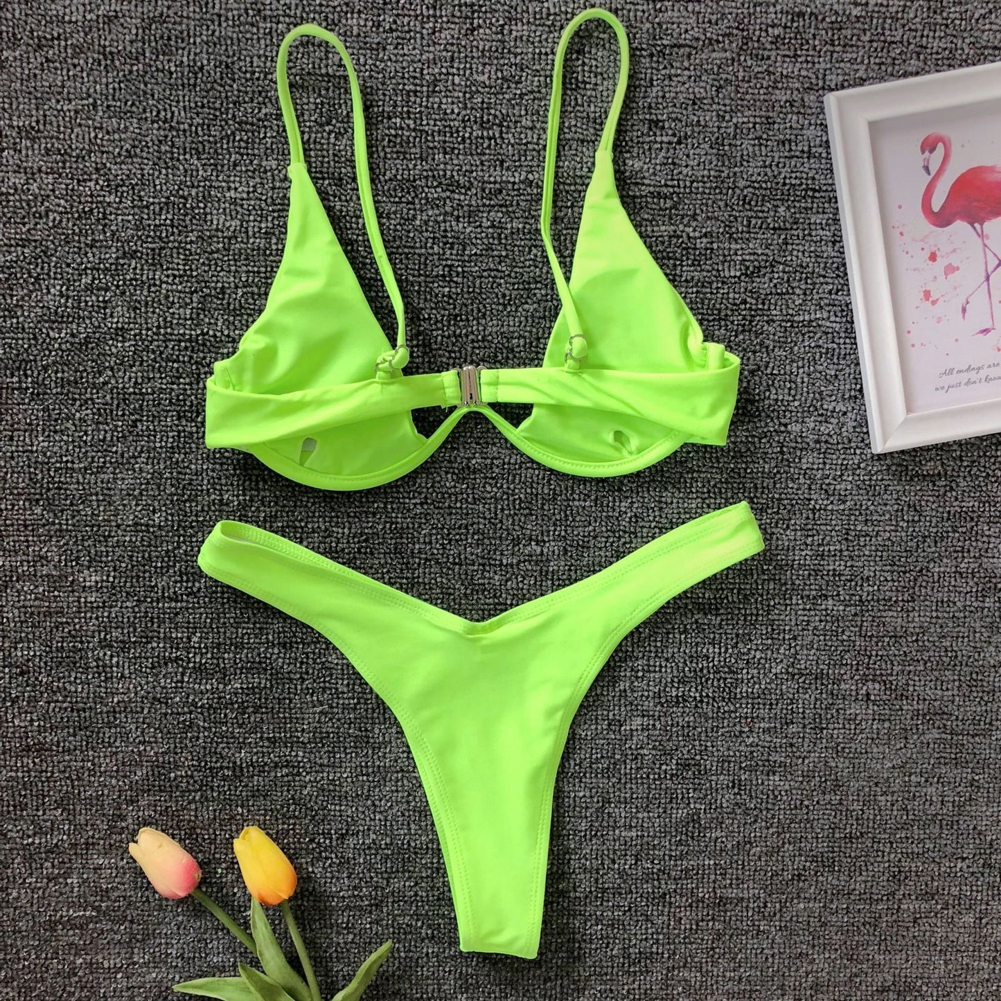 Swimwear Summer Bikini Women Swimsuit Bra and Panties Set Solid Color
