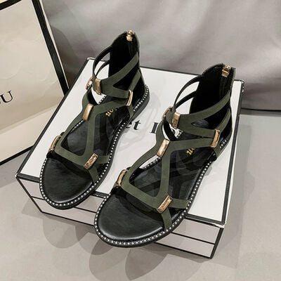 Open Toe Back Zipper Flat Sandals - Munsieur
