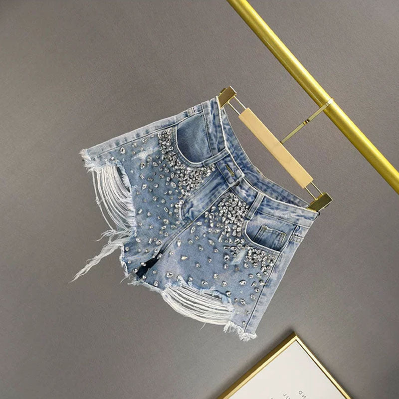 Women's Fashion Bottoms Holes Wide-leg Denim Bottoms Woven