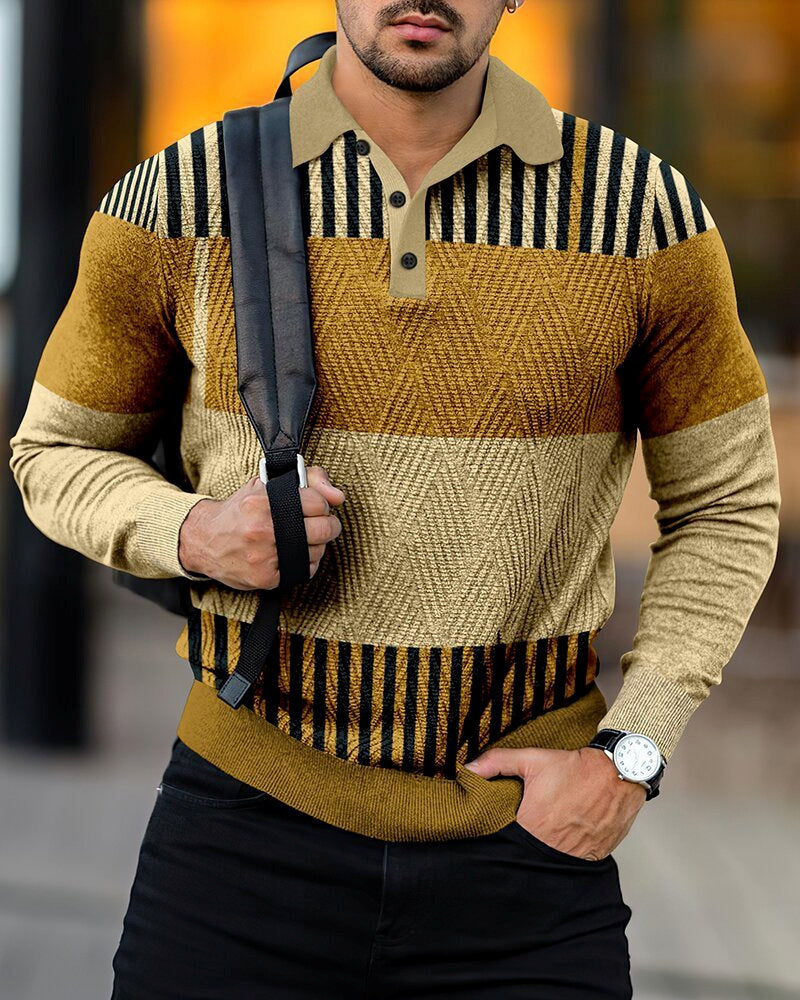 Men's Digital Printing Lapel Button Casual Hoodie