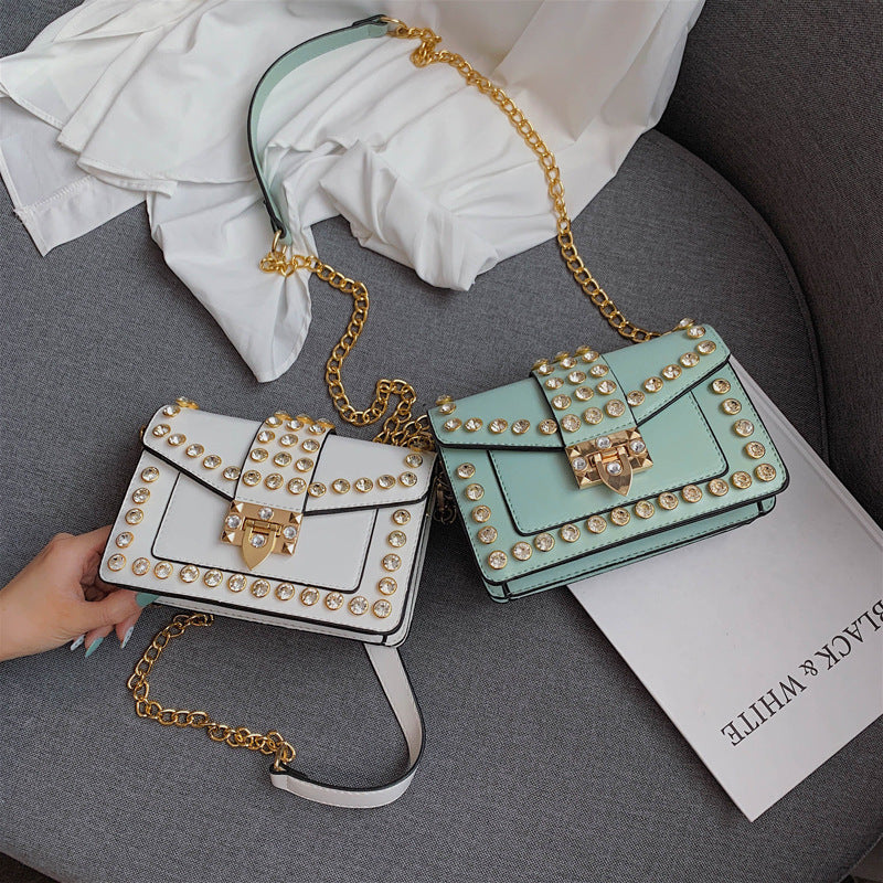 Rhinestone Rivet Chain Bag Shoulder Handbag