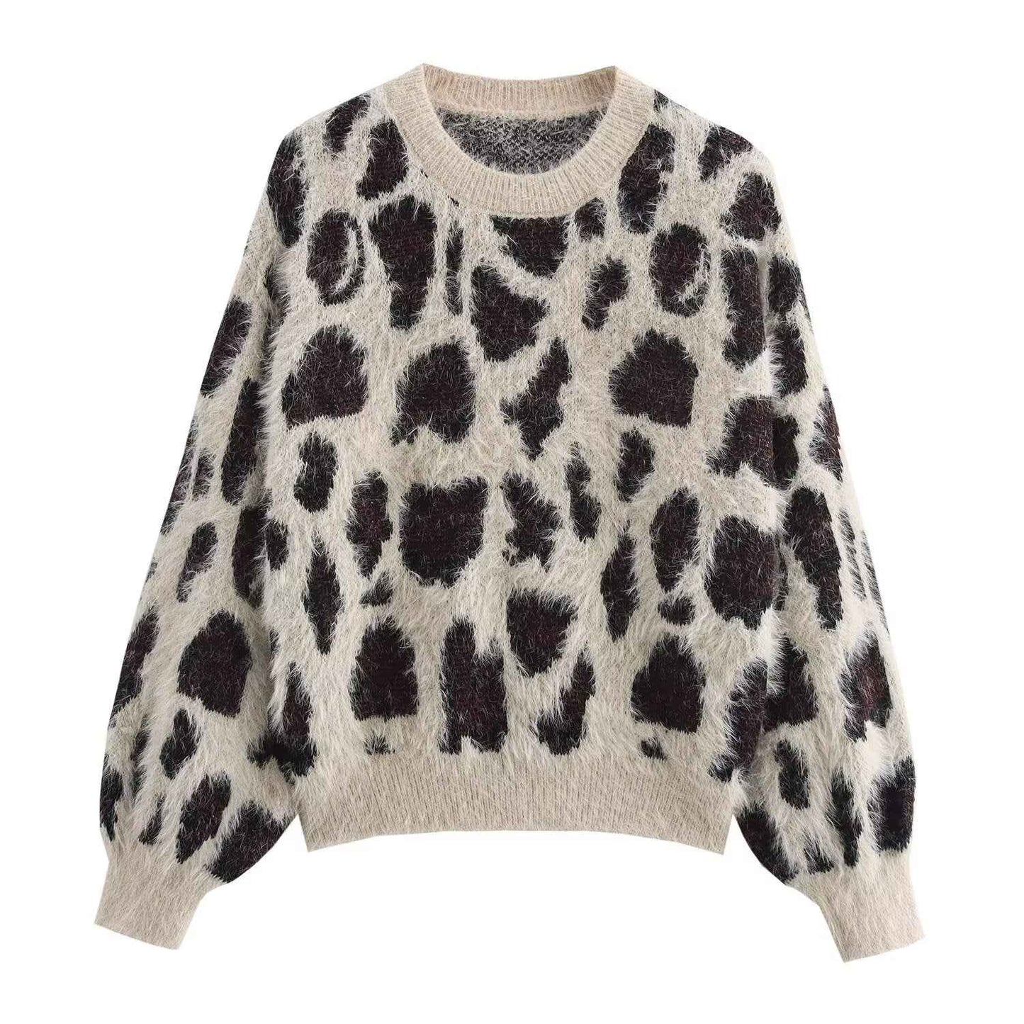 Leopard Jacquard Pullover Knitted Long Sleeve Sweater