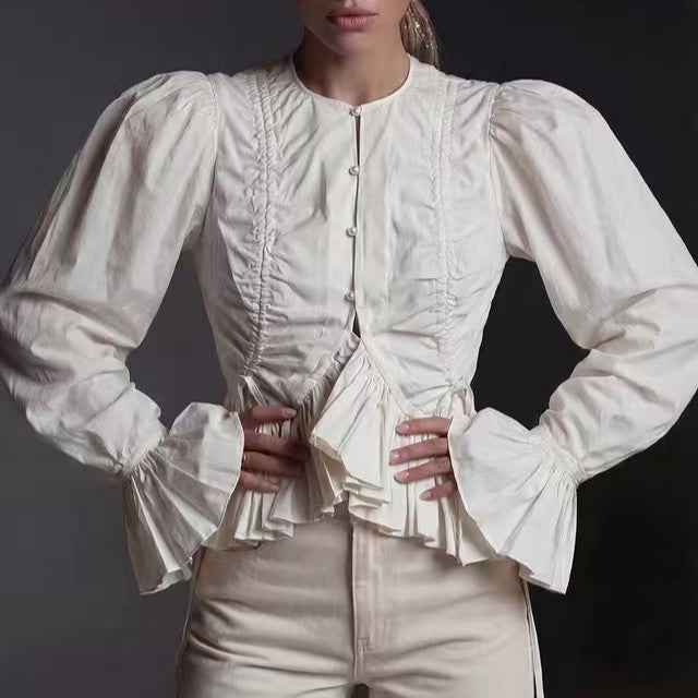 Equestrian Sense Horn Stitching Blouse