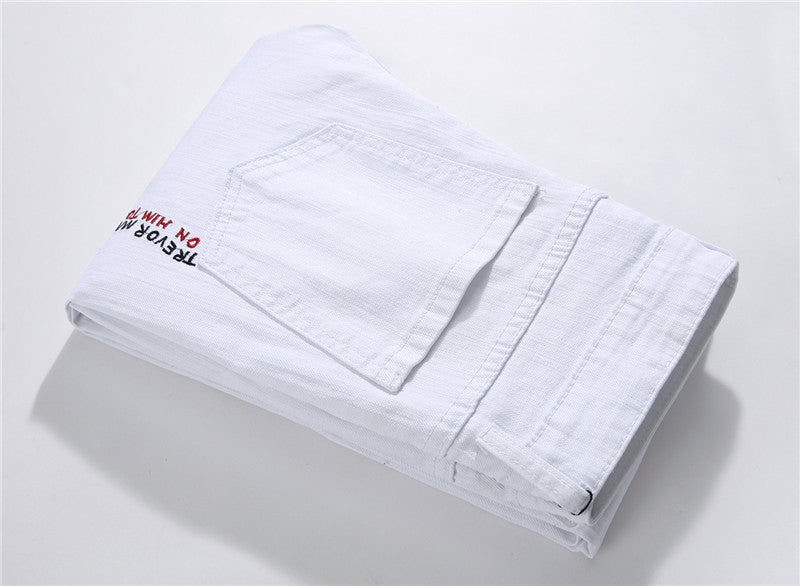 Men's Shredded Embroidery Pants Designer Royalty Style