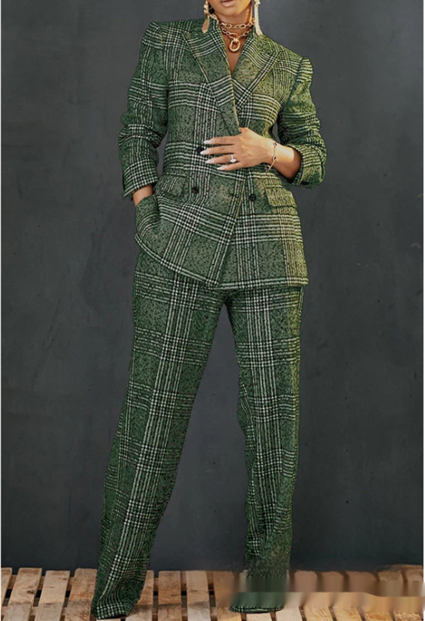 Women's Plaid Jacket Suit Loose Trousers Two-piece Suit