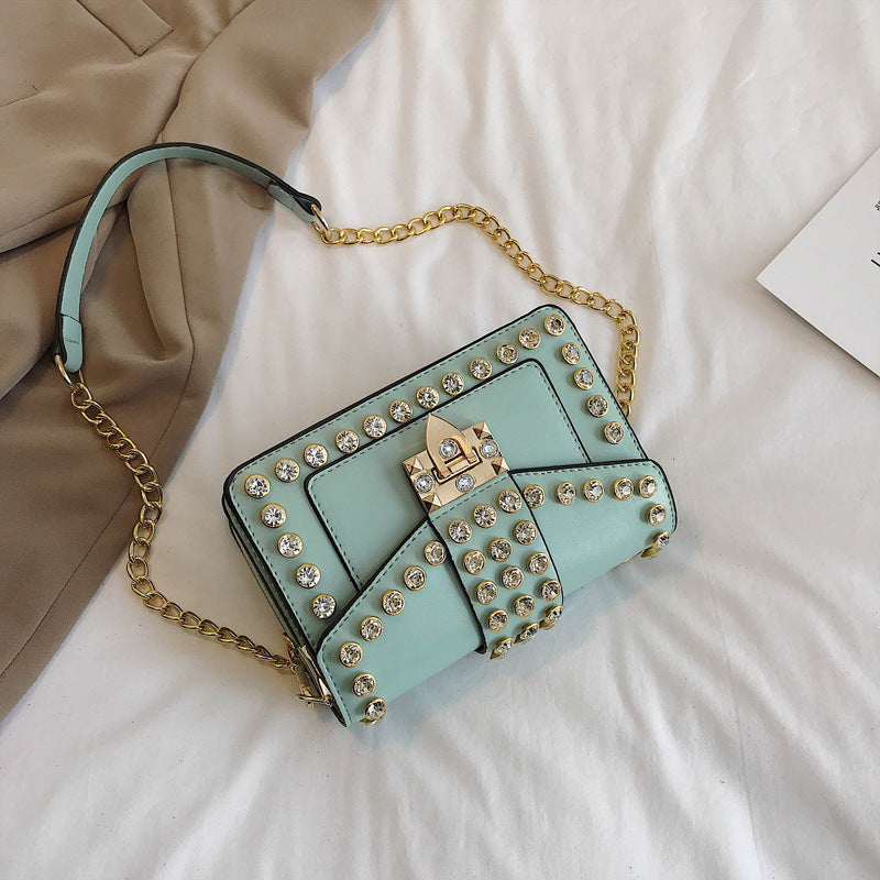Rhinestone Rivet Chain Bag Shoulder Handbag