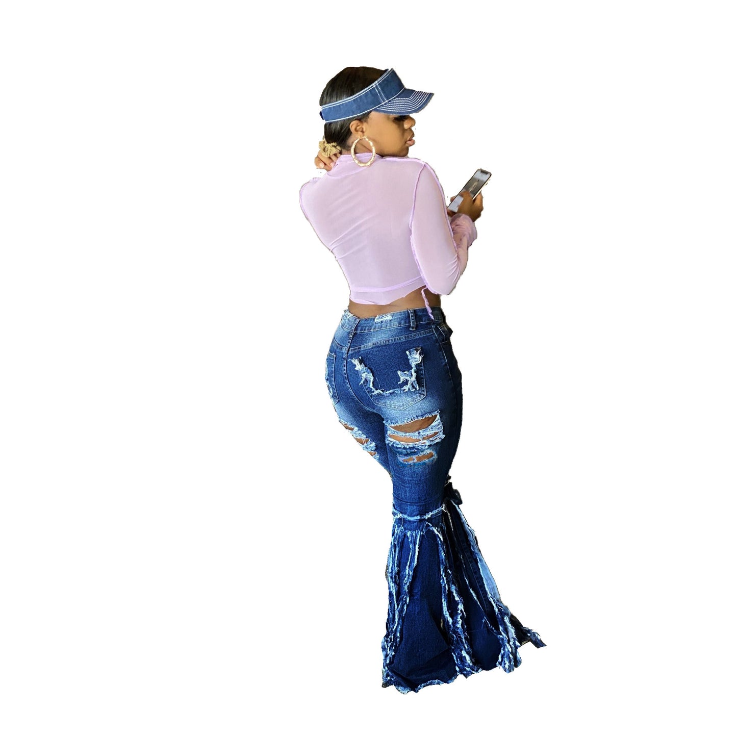 Casual Women's Ripped Jeans Flare Denim