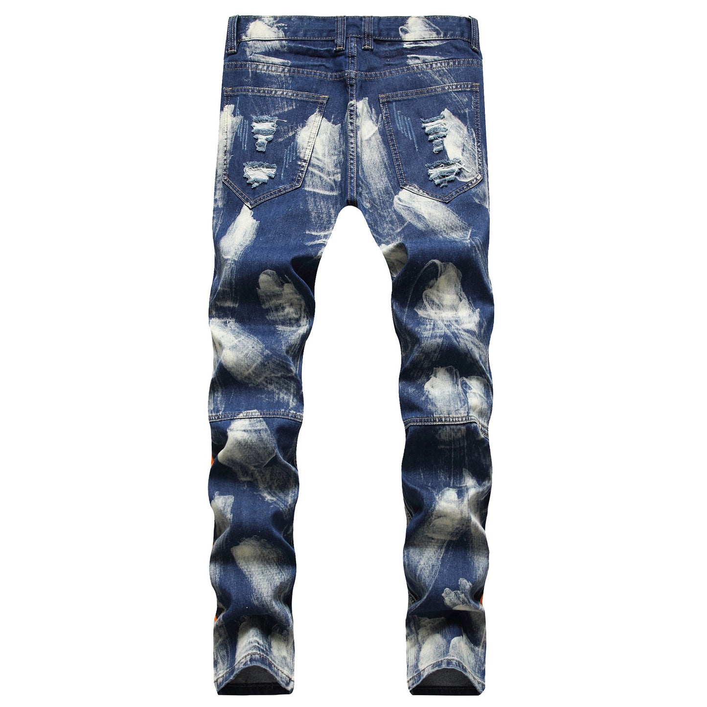 Men's Denim Biker Pants Contrast Color Knee Protect