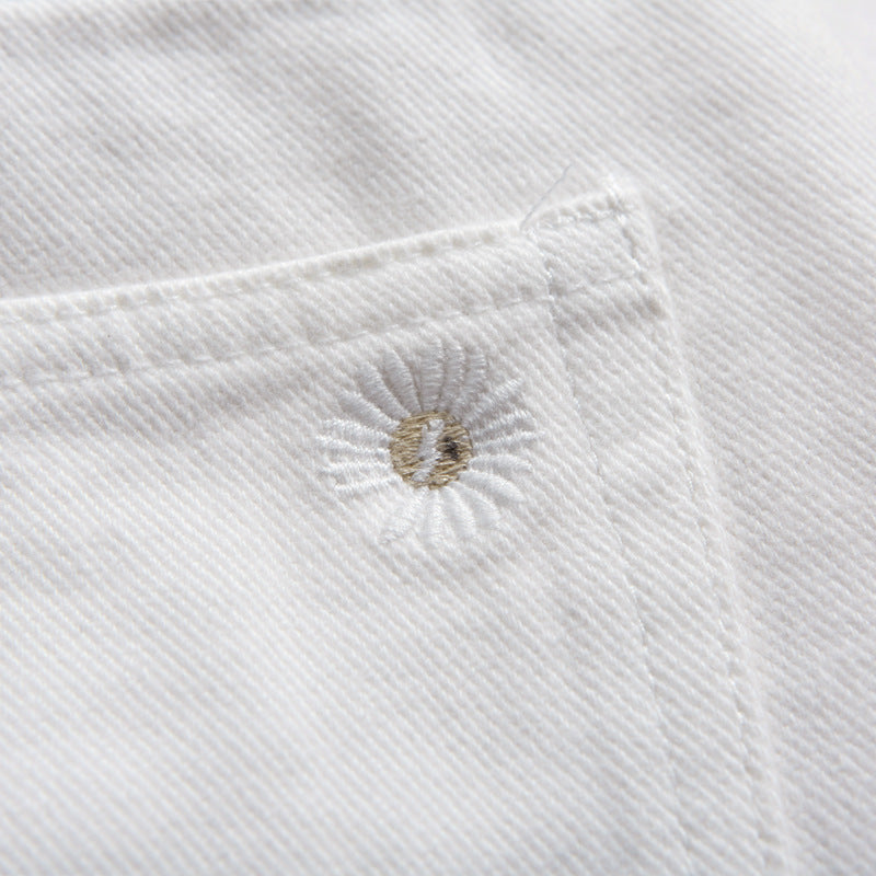 Men's New Casual Thin Embroidered Hole White Shorts