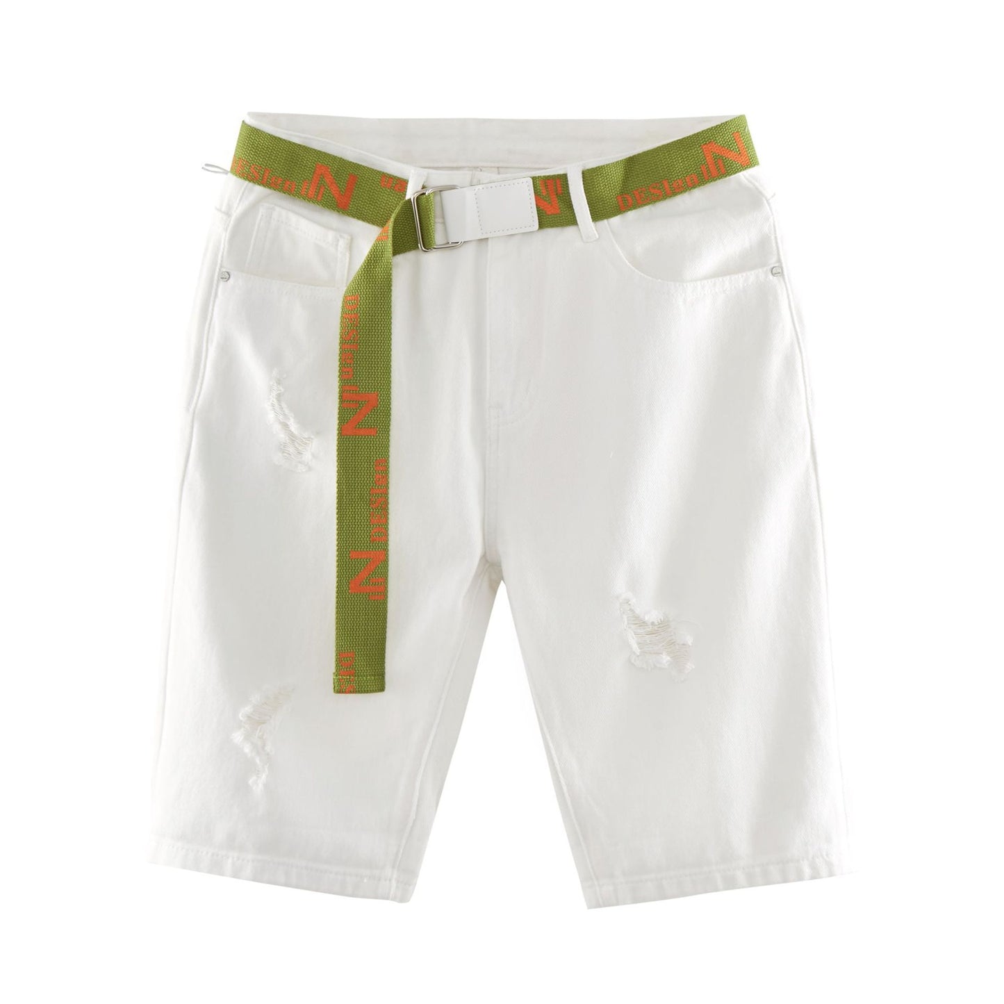 Men's New Casual Thin Embroidered Hole White Shorts