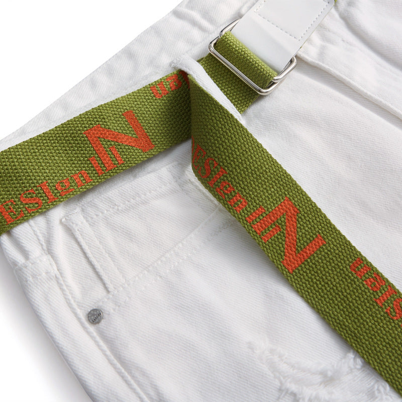 Men's New Casual Thin Embroidered Hole White Shorts